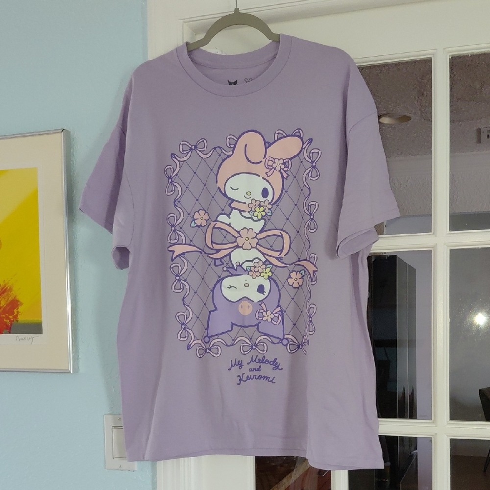 Sanrio Pastel Purple Tee with Floral Character Design